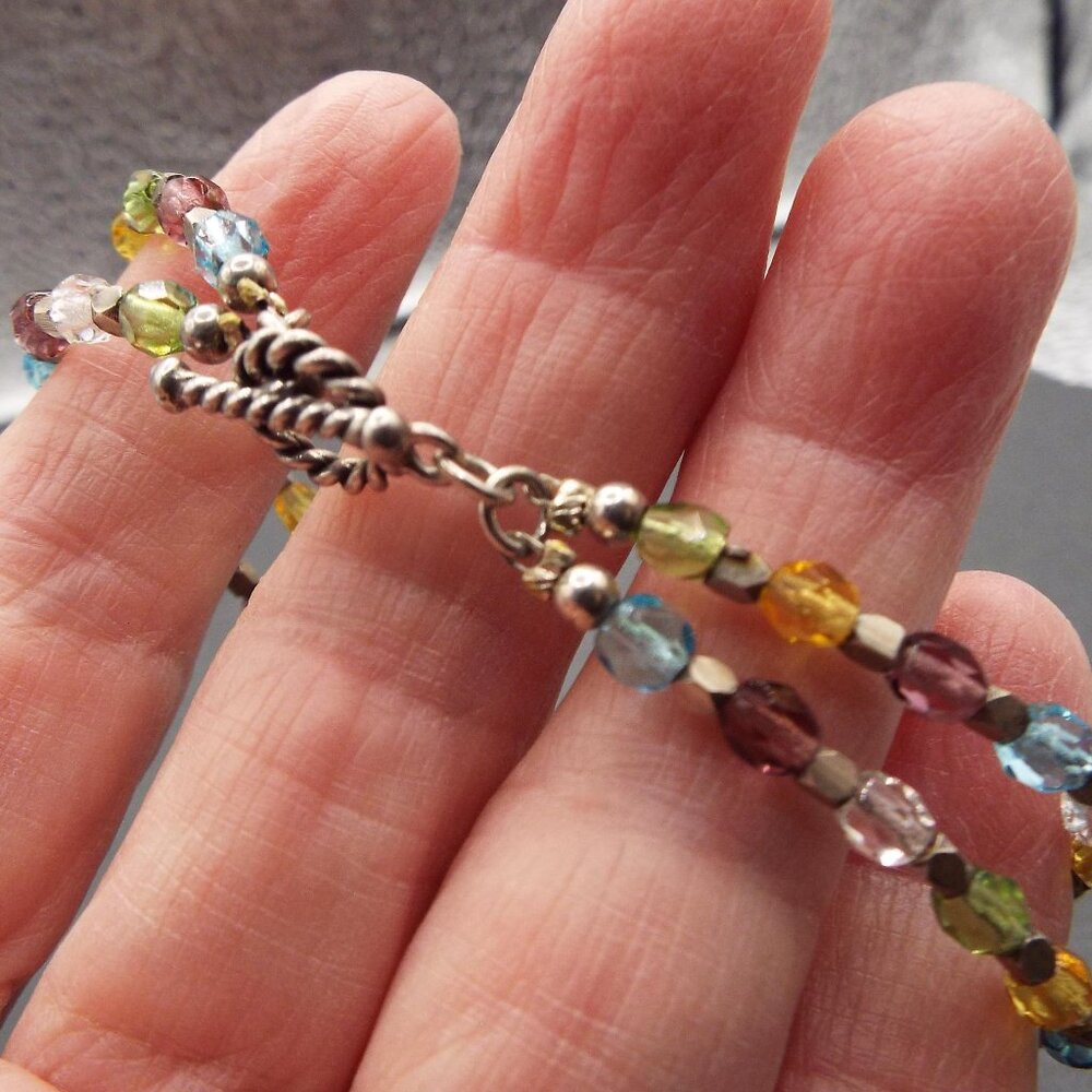 RAINBOW FACETED CRYSTALS DOUBLE STRAND TOGGLE CLASP BRACELET 67 - Picture 2 of 2